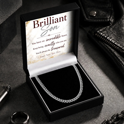 Brilliant Son Stainless Steel Cuban Chain Necklace With Personalised Keepsake Box