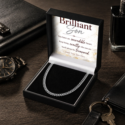 Brilliant Son Stainless Steel Cuban Chain Necklace With Personalised Keepsake Box