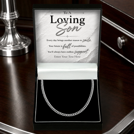 Loving Son Stainless Steel Cuban Chain Necklace With Personalised Keepsake Box