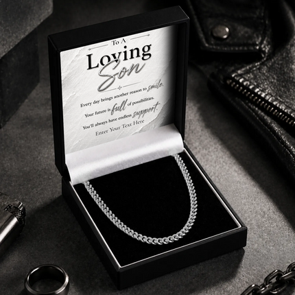 Loving Son Stainless Steel Cuban Chain Necklace With Personalised Keepsake Box