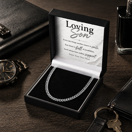 Loving Son Stainless Steel Cuban Chain Necklace With Personalised Keepsake Box