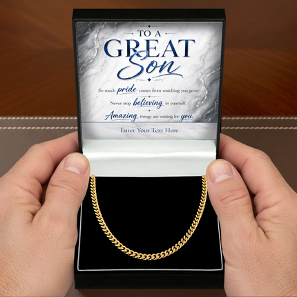 To A Great Son 18k Gold Plated Cuban Chain Necklace With Personalised Keepsake Box