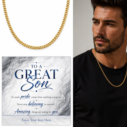 To A Great Son 18k Gold Plated Cuban Chain Necklace With Personalised Keepsake Box