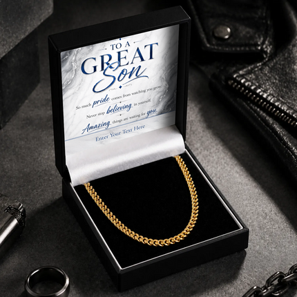 To A Great Son 18k Gold Plated Cuban Chain Necklace With Personalised Keepsake Box
