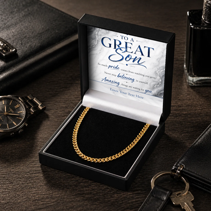 To A Great Son 18k Gold Plated Cuban Chain Necklace With Personalised Keepsake Box
