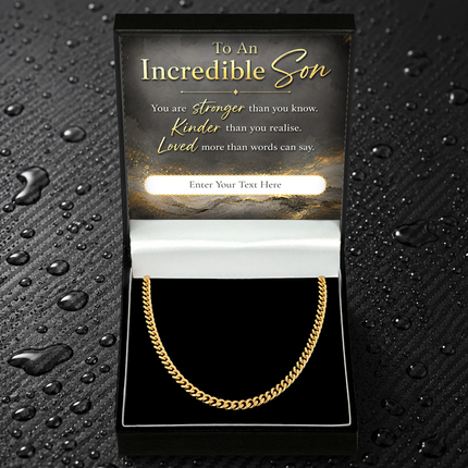 To An Incredible Son 18k Gold Plated Cuban Chain Necklace With Personalised Keepsake Box
