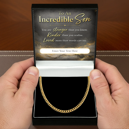To An Incredible Son 18k Gold Plated Cuban Chain Necklace With Personalised Keepsake Box