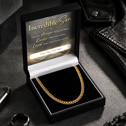 To An Incredible Son 18k Gold Plated Cuban Chain Necklace With Personalised Keepsake Box
