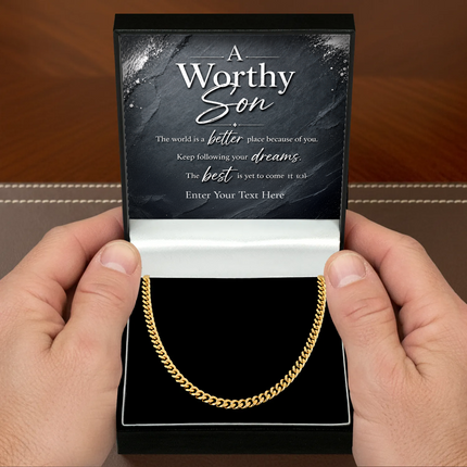 A Worthy Son 18k Gold Plated Cuban Chain Necklace With Personalised Keepsake Box