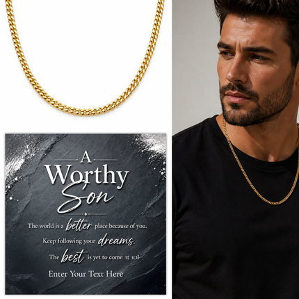 A Worthy Son 18k Gold Plated Cuban Chain Necklace With Personalised Keepsake Box