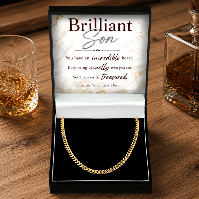 Brilliant Son 18k Gold Plated Cuban Chain Necklace With Personalised Keepsake Box