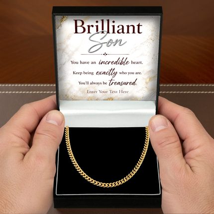 Brilliant Son 18k Gold Plated Cuban Chain Necklace With Personalised Keepsake Box