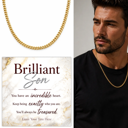 Brilliant Son 18k Gold Plated Cuban Chain Necklace With Personalised Keepsake Box