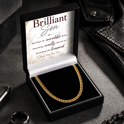 Brilliant Son 18k Gold Plated Cuban Chain Necklace With Personalised Keepsake Box