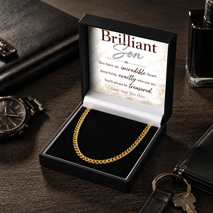 Brilliant Son 18k Gold Plated Cuban Chain Necklace With Personalised Keepsake Box
