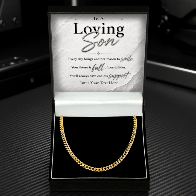 Loving Son 18k Gold Plated Cuban Chain Necklace With Personalised Keepsake Box
