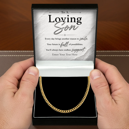 Loving Son 18k Gold Plated Cuban Chain Necklace With Personalised Keepsake Box