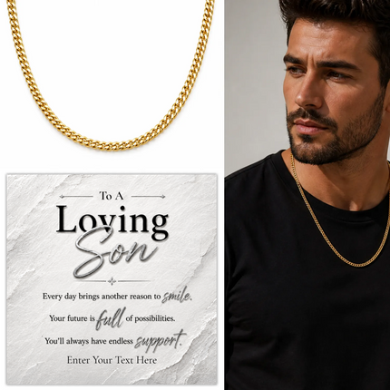 Loving Son 18k Gold Plated Cuban Chain Necklace With Personalised Keepsake Box