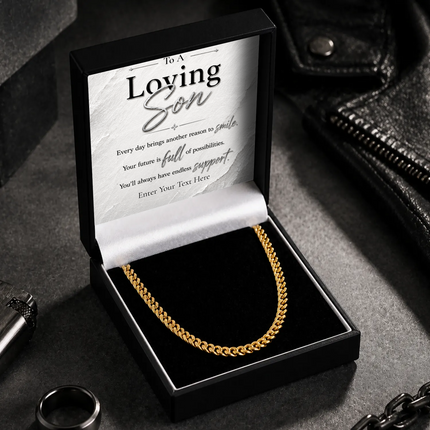 Loving Son 18k Gold Plated Cuban Chain Necklace With Personalised Keepsake Box
