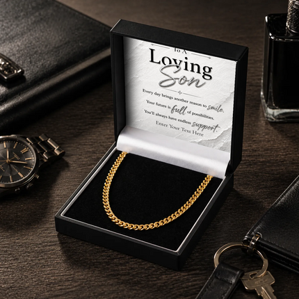 Loving Son 18k Gold Plated Cuban Chain Necklace With Personalised Keepsake Box