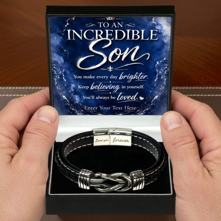 To An Incredible Son Infinity Knot Bracelet With Personalised Keepsake Box