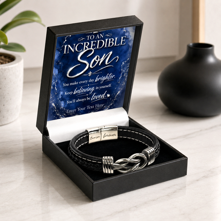 To An Incredible Son Infinity Knot Bracelet With Personalised Keepsake Box