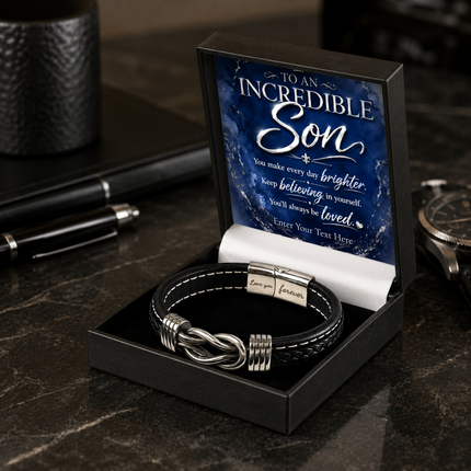 To An Incredible Son Infinity Knot Bracelet With Personalised Keepsake Box
