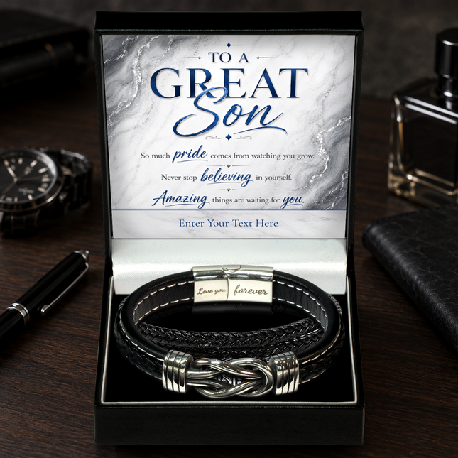 To A Great Son Infinity Knot Bracelet With Personalised Keepsake Box
