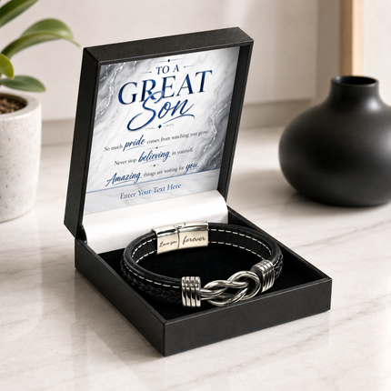 To A Great Son Infinity Knot Bracelet With Personalised Keepsake Box