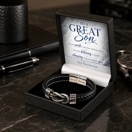 To A Great Son Infinity Knot Bracelet With Personalised Keepsake Box