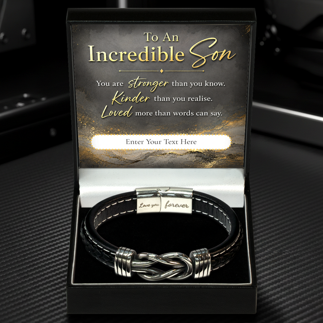 To An Incredible Son Infinity Knot Bracelet With Personalised Keepsake Box