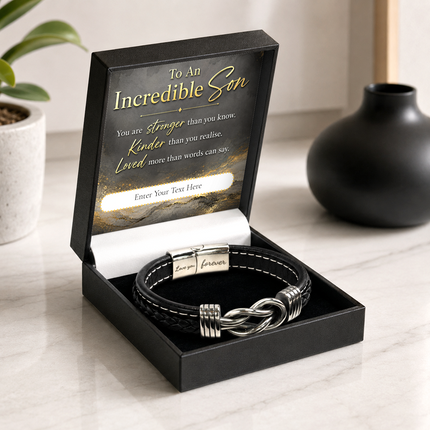 To An Incredible Son Infinity Knot Bracelet With Personalised Keepsake Box