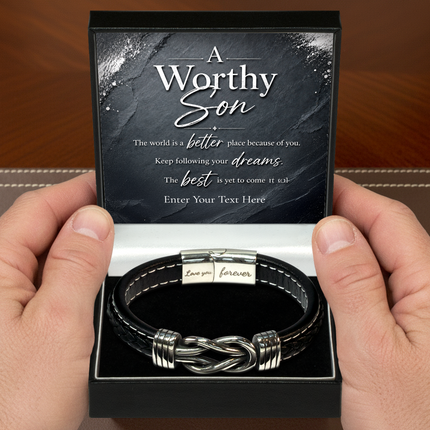 A Worthy Son Infinity Knot Bracelet With Personalised Keepsake Box