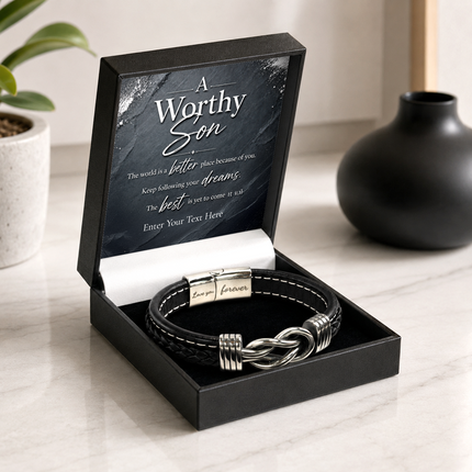 A Worthy Son Infinity Knot Bracelet With Personalised Keepsake Box
