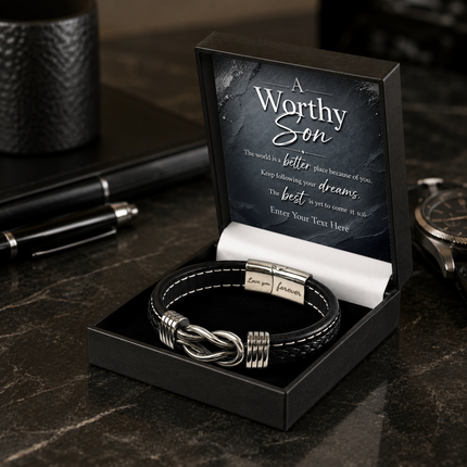 A Worthy Son Infinity Knot Bracelet With Personalised Keepsake Box