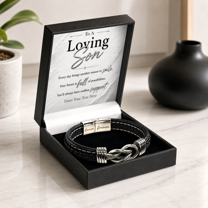 Loving Son Infinity Knot Bracelet With Personalised Keepsake Box