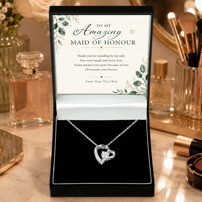 To My Amazing Maid Of Honour Personalised Eternal Heart Necklace In Keepsake Box