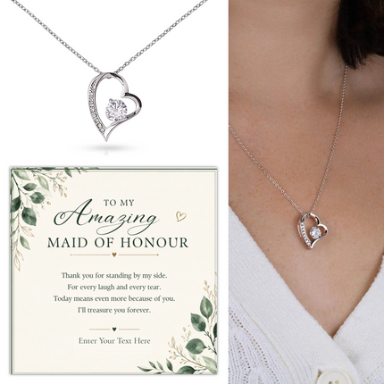 To My Amazing Maid Of Honour Personalised Eternal Heart Necklace In Keepsake Box