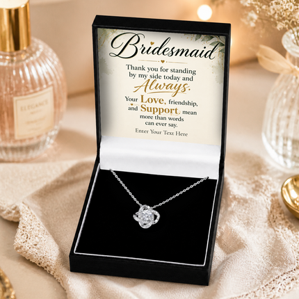 Bridesmaid Personalised Enduring Love Knot Necklace In Keepsake Box
