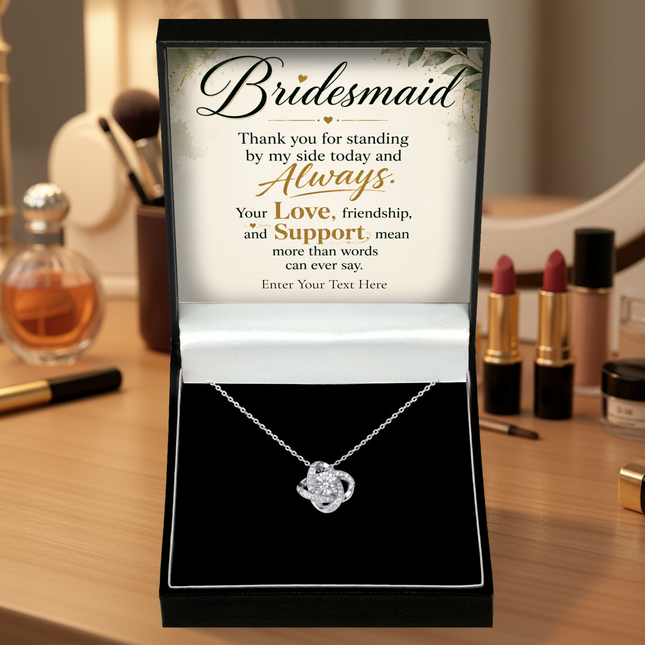 Bridesmaid Personalised Enduring Love Knot Necklace In Keepsake Box