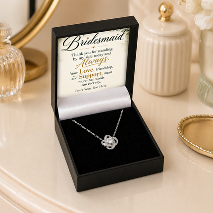 Bridesmaid Personalised Enduring Love Knot Necklace In Keepsake Box
