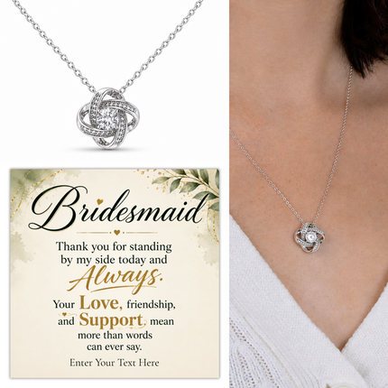 Bridesmaid Personalised Enduring Love Knot Necklace In Keepsake Box
