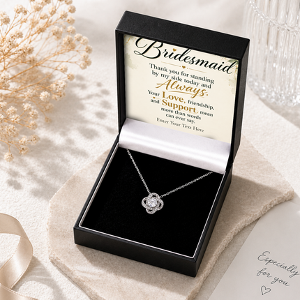 Bridesmaid Personalised Enduring Love Knot Necklace In Keepsake Box