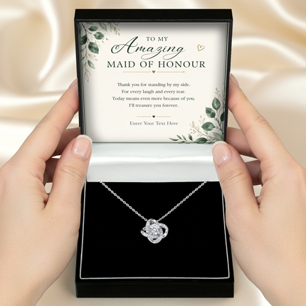 To My Amazing Maid Of Honour Personalised Enduring Love Knot Necklace In Keepsake Box