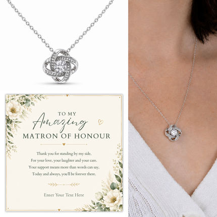 To My Amazing Matron Of Honour Personalised Enduring Love Knot Necklace In Keepsake Box