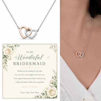 To My Wonderful Bridesmaid Personalised Interlocking Hearts Necklace In Keepsake Box