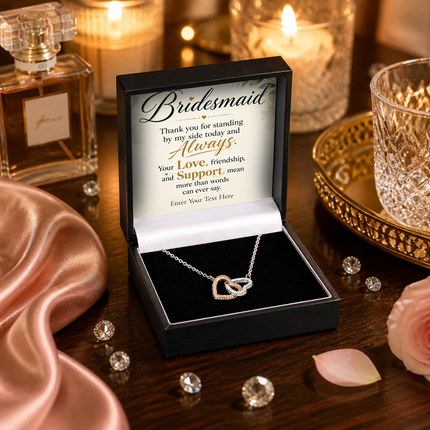 Bridesmaid Personalised Interlocking Hearts Necklace In Keepsake Box