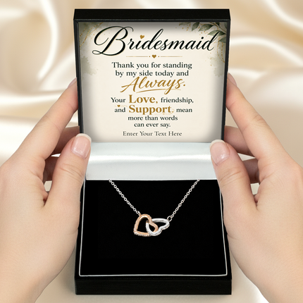 Bridesmaid Personalised Interlocking Hearts Necklace In Keepsake Box