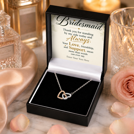 Bridesmaid Personalised Interlocking Hearts Necklace In Keepsake Box