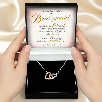 To An Incredible Bridesmaid Personalised Interlocking Hearts Necklace In Keepsake Box
